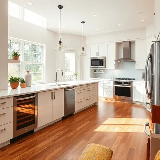 Modern kitchen remodel in Sunrise FL with stainless steel appliances, quartz countertops, and elegant light-filled design.