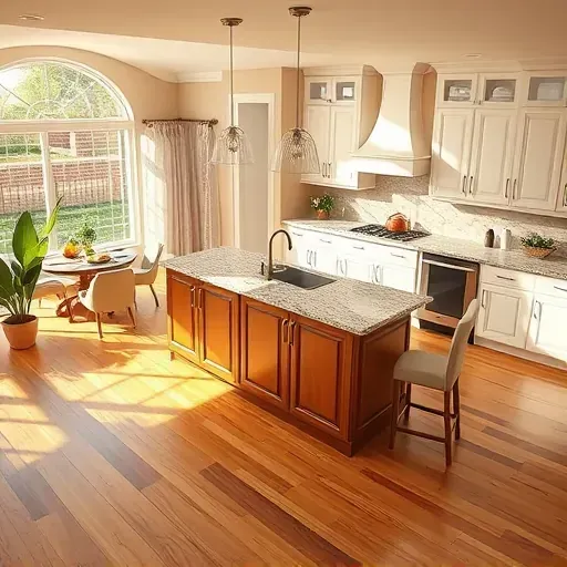 Modern kitchen remodel in Coconut Creek FL with high-end appliances, granite countertops, open layout, and serene decor.