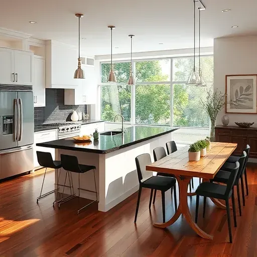 Modern Parkland kitchen remodel featuring custom white cabinetry, dark granite, stainless steel appliances, and natural light.