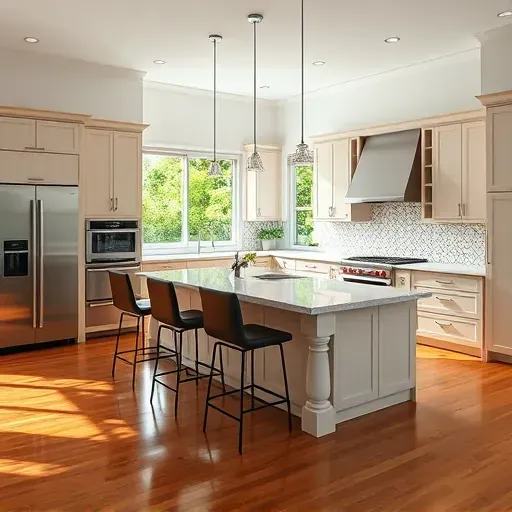 Modern kitchen remodel in West Palm Beach with high-end appliances, quartz countertops, and elegant decor.