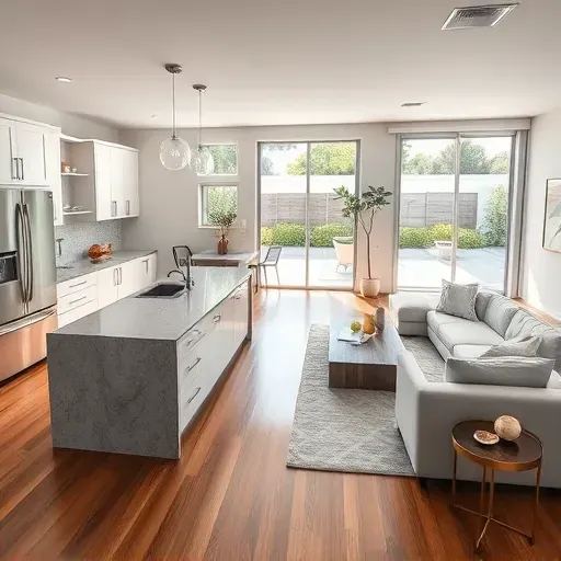 Luxurious open-concept remodel in Hialeah featuring modern kitchen, spacious living area, and landscaped patio.