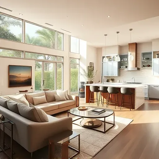 Elegant remodeled interior in Boca Raton showcasing a modern open floor plan with plush furnishings and abundant natural light.