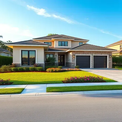 Newly built modern home in Coral Springs FL with landscaped yard, large windows, and sleek exterior finishes