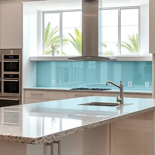 Modern kitchen in Coral Springs with a glass backsplash, stainless appliances, sleek surfaces, and natural light highlighting craftsmanship.
