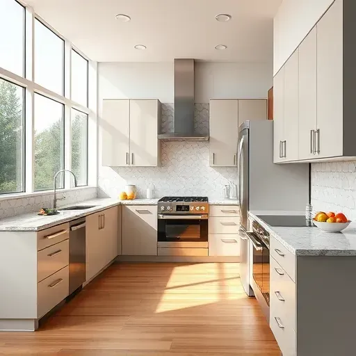 Modern Coral Springs kitchen with matte cabinets granite countertops stainless steel appliances natural light polished flooring subtle backsplash elegant decor