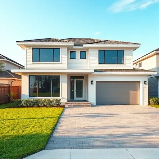 New modern home addition in Coral Springs FL with large windows, stylish door, lush landscaping, and seamless design