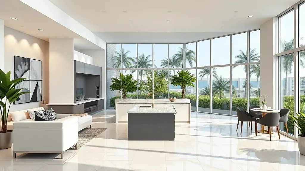 Remodeling in Coconut Creek, FL showcasing modern kitchen and living space design.