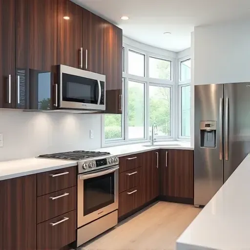 Installed high-end stainless steel built-in oven microwave and refrigerator in a modern Coral Springs kitchen with white quartz countertops and dark wood cabinets