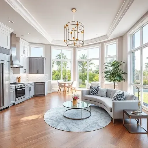 Modern open-concept living space in Pompano Beach, featuring elegant decor, hardwood floors, and luxury finishes.