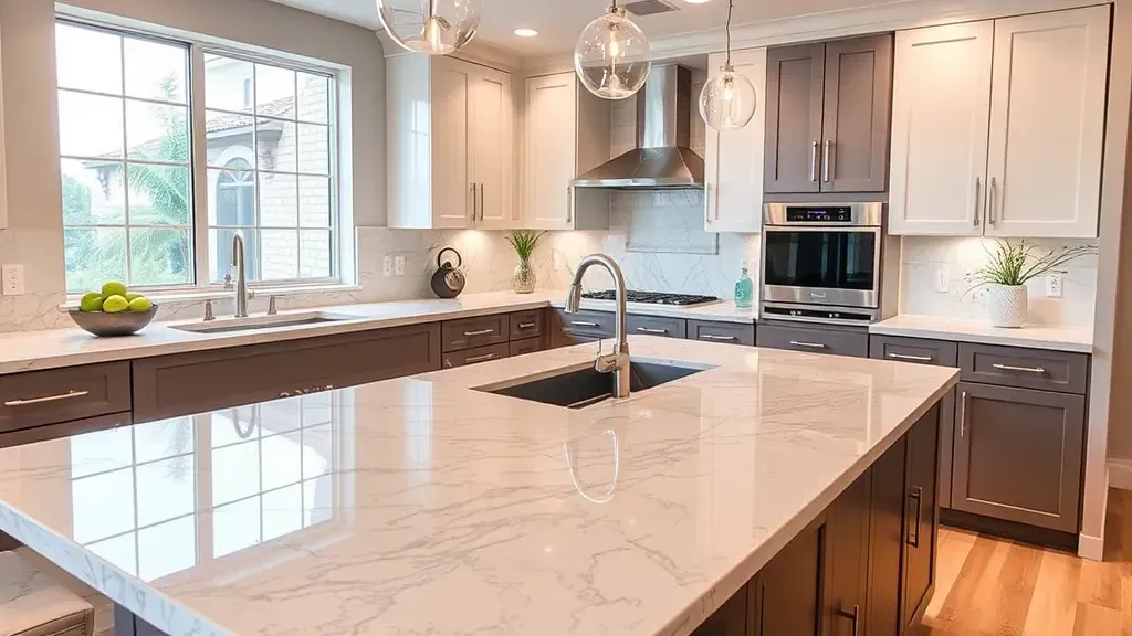 Quartz countertop installation project in Coral Springs FL showcasing sleek designs and modern aesthetics