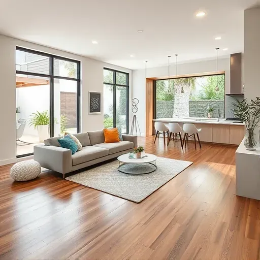 Modern Dania Beach home interior with hardwood floors, large windows, sleek furnishings, and inviting kitchen layout.