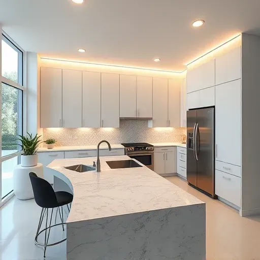 Modern upgraded kitchen in Coral Springs with sleek matte cabinets granite countertops LED lighting stylish island stainless steel appliances organized minimal decor natural light