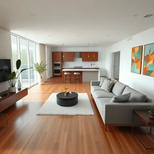 Spacious, modern living area in Aventura FL with hardwood flooring, natural light, and elegant decor elements.