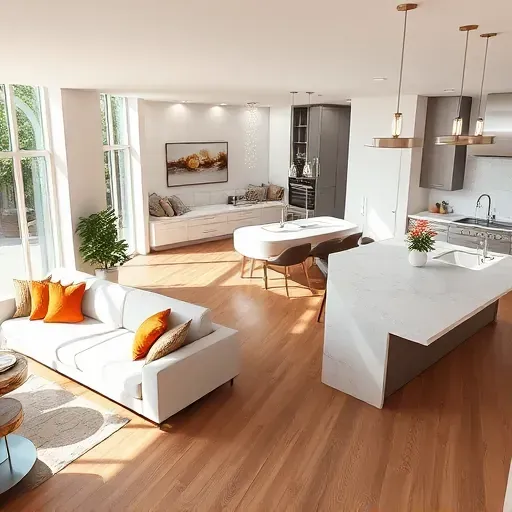 Stunning open-concept living area in Palm Beach County featuring modern decor, hardwood floors, and bright natural light.