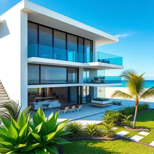 Remodeled Miami Beach home with sleek exterior, large windows, elegant interior, and tropical landscaping.