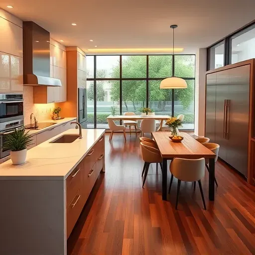Modern remodeled kitchen in Parkland FL with elegant cabinetry, white marble countertops, and spacious dining area.