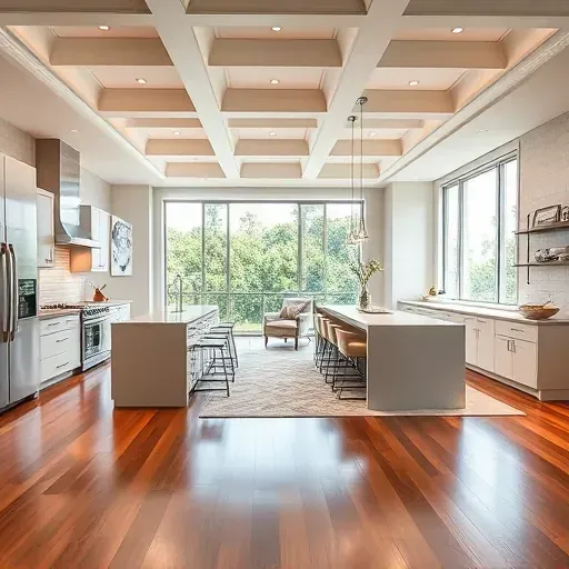 Stunning open-concept living space in Kendall, FL featuring polished hardwood floors, sleek kitchen, and elegant decor.