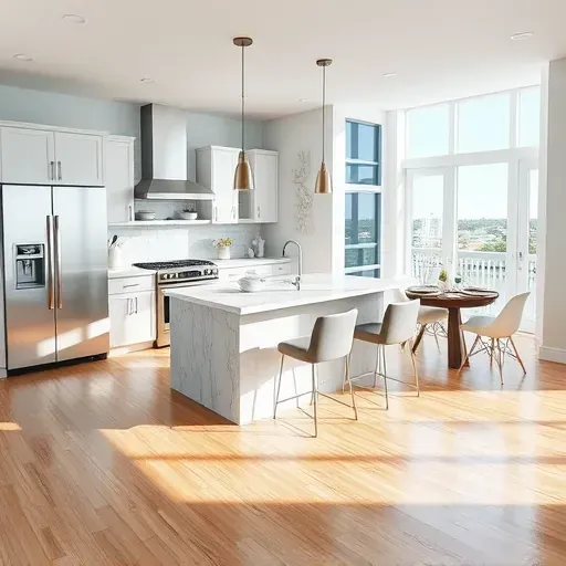 Modern kitchen remodel in Hallandale Beach featuring sleek cabinetry, marble countertops, and coastal decor accents.