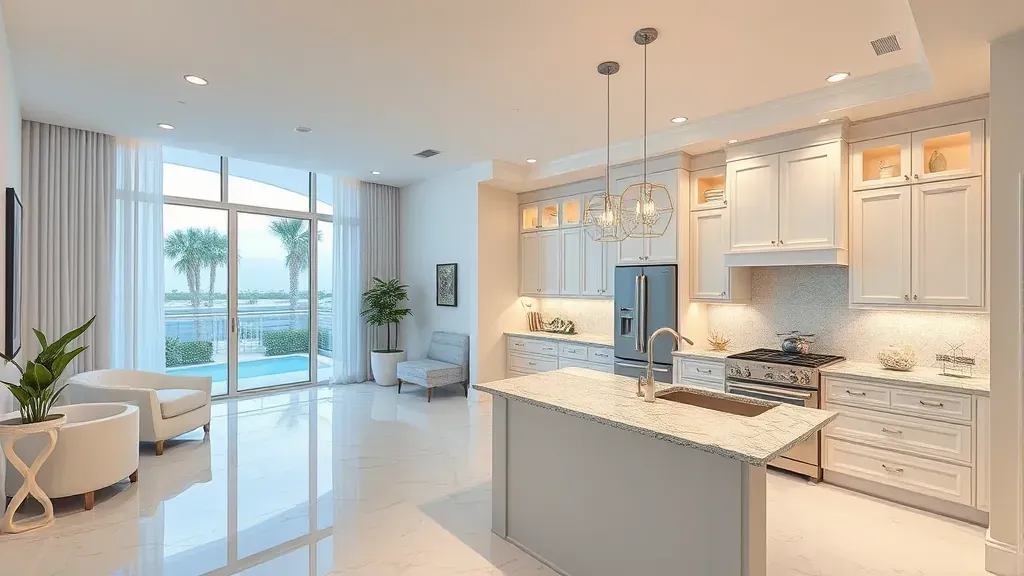 Remodeling in Deerfield Beach, FL showcasing a modern kitchen design with sleek finishes and bright colors.