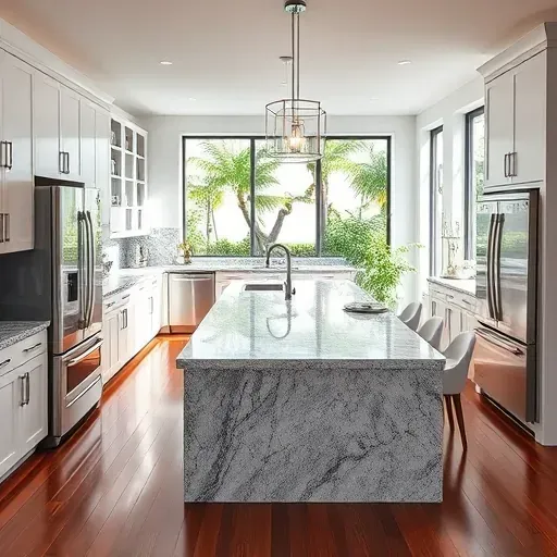 Modern North Miami kitchen remodel features sleek granite countertops, custom cabinetry, and stainless steel appliances.