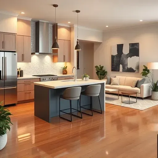 Modern Doral kitchen remodel with high-end appliances, marble island, warm lighting, and stylish decor for upscale appeal.