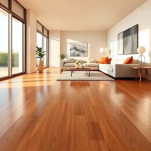 Luxurious living room with polished hardwood flooring, modern furniture, large windows, and elegant decor in Coral Springs