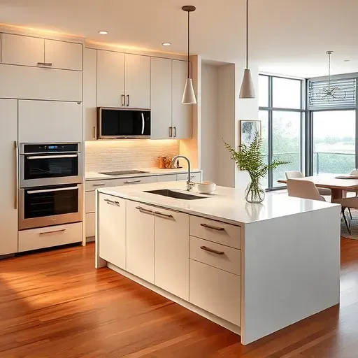 Remodeled kitchen in Coral Springs FL with modern cabinetry, marble countertops, and high-end appliances.