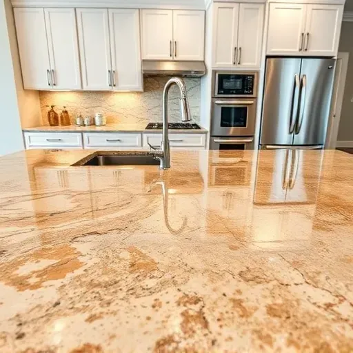 Finished polished granite countertop with natural stone patterns in a modern kitchen setting in Coral Springs FL