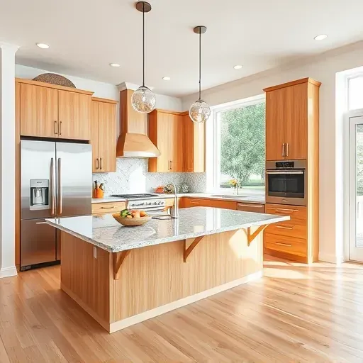 Modern kitchen remodel in Coral Springs FL with neutral cabinetry, granite countertops, central island, and natural light.