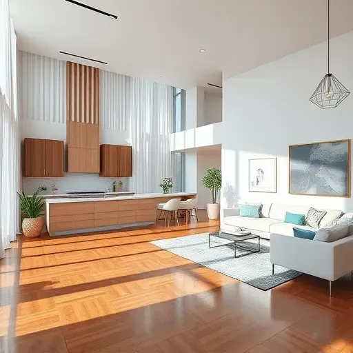 Stunning remodeled interior in Aventura FL with sleek design, polished floors, and natural light through large windows.