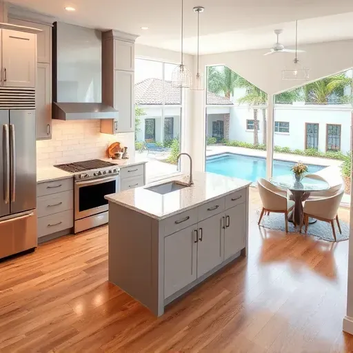 Renovated kitchen in Coral Springs FL with sleek cabinetry, granite counters, and modern appliances, bright and inviting space.