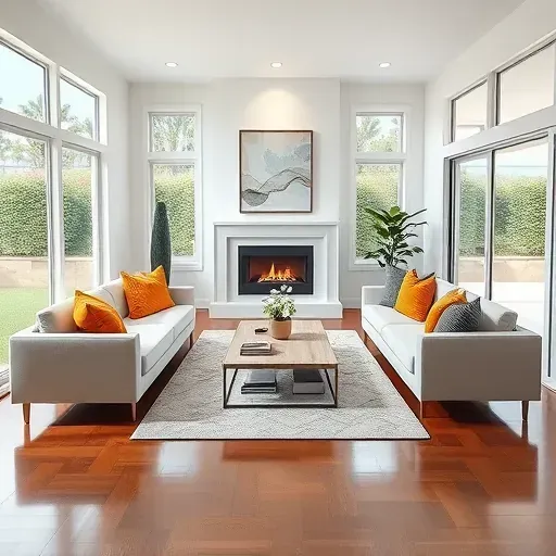 Modern living room in Lauderhill, FL with sleek furniture, vibrant decor, and natural light showcasing elegant design.