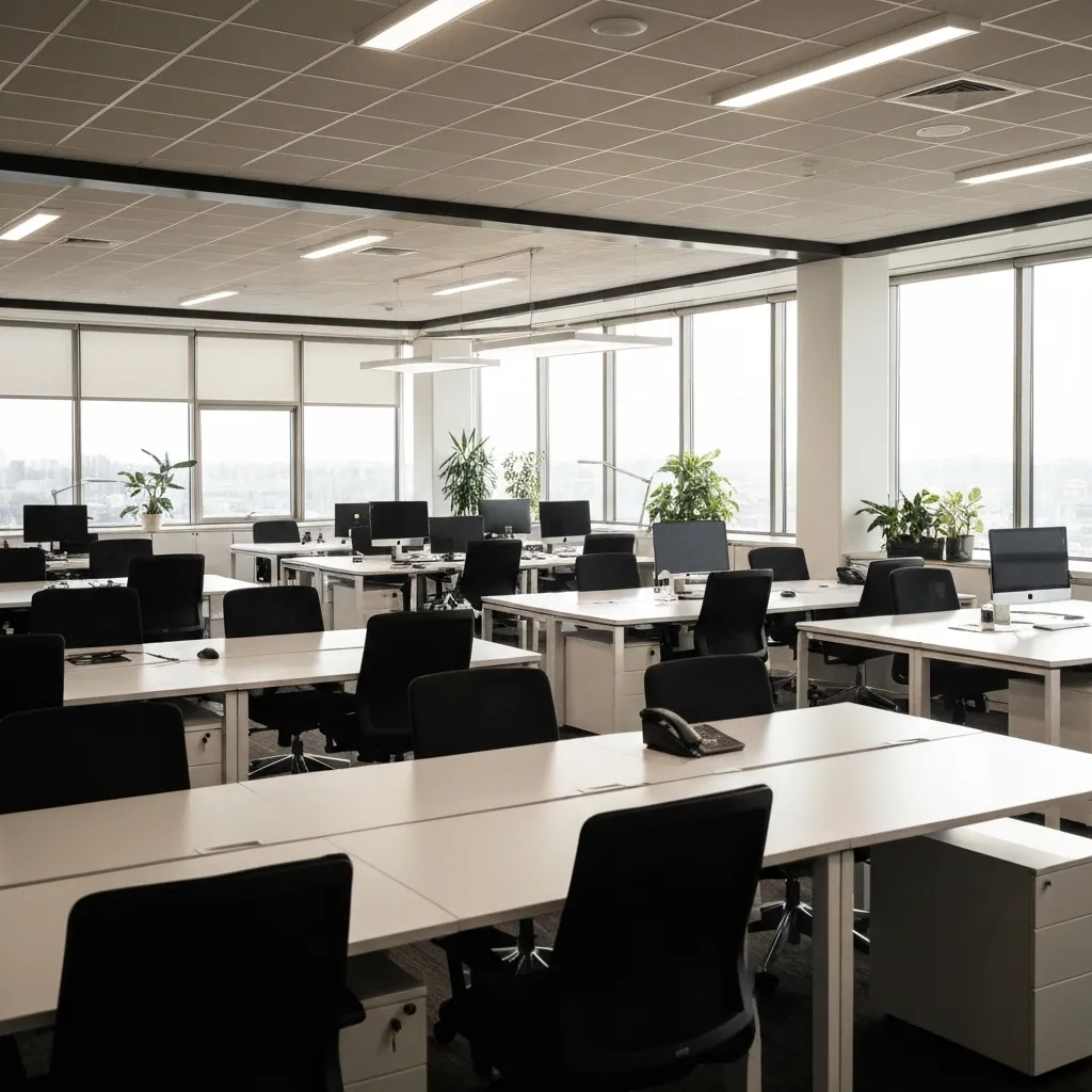 Professional cleaning team working in an office environment