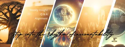 Wombniversity accountability support call banner with symbolic images of insight, alignment, and transformational support