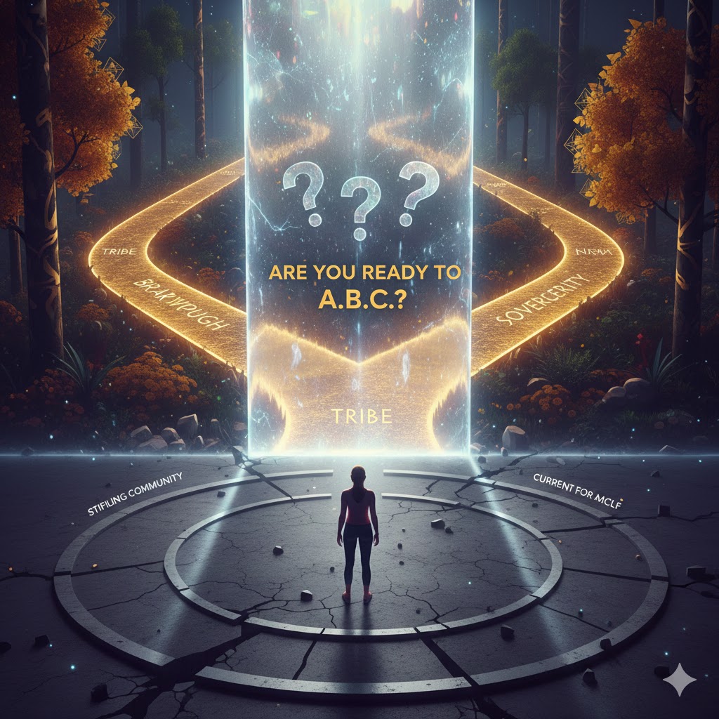 Illustrated scene symbolizing Always Be Coachable, showing a person standing at a crossroads of growth, community, sovereignty, and accountability.