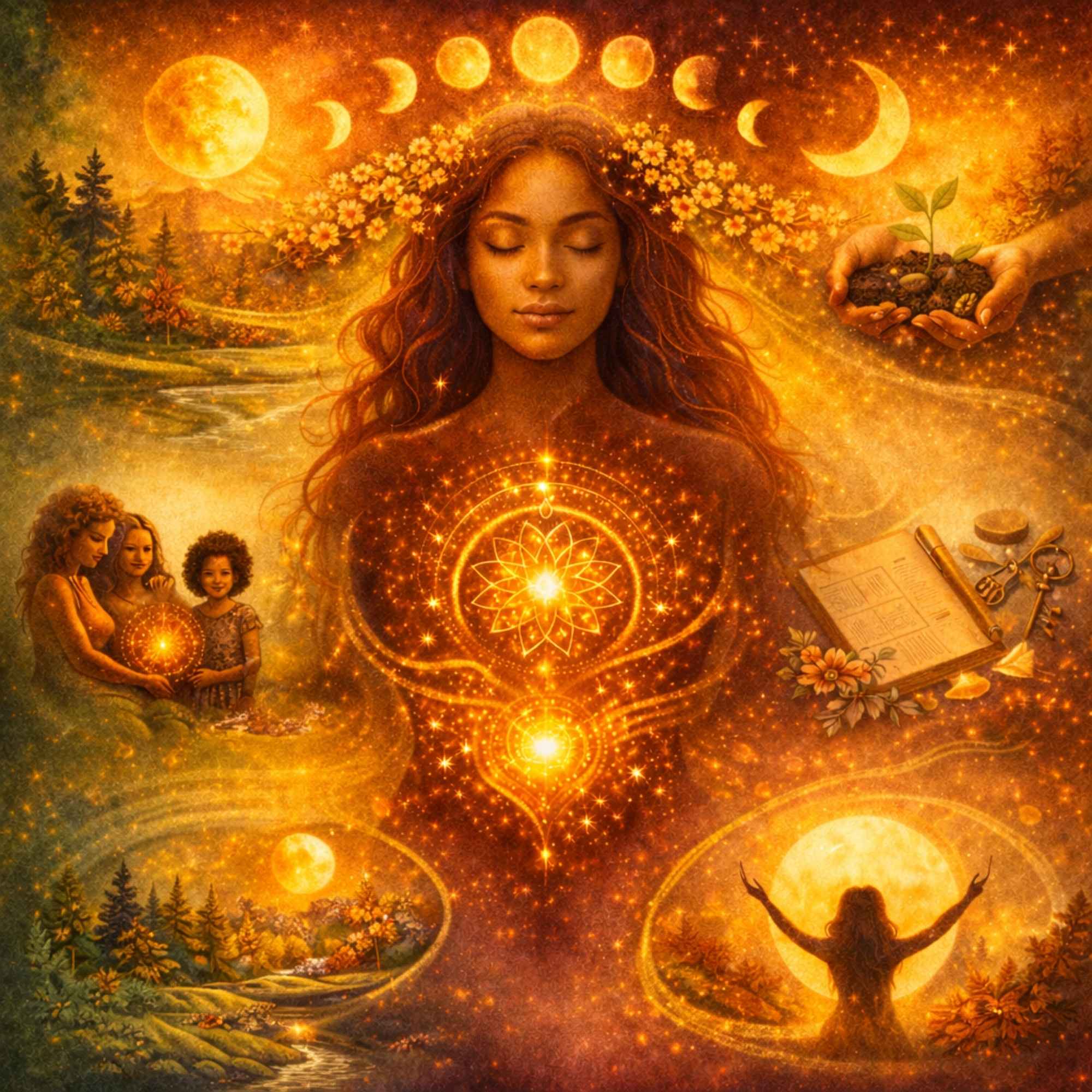 Abstract illustration representing Signature Alignment, showing a human figure integrated with flowing light energy symbolizing reclaimed spiritual power, clarity, and freedom from blind assimilation.