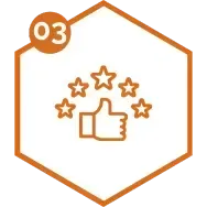 orange hexagon with thumbs up icon