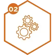 orange hexagon with cogs icon
