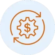 dollar sign in gear cog with circle arrows border