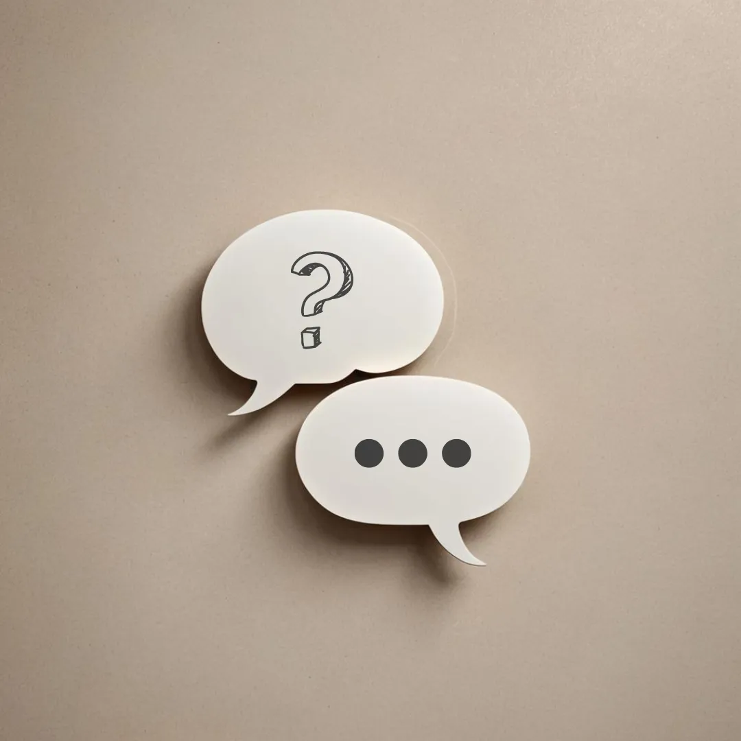 First Mindset Then Actions chat bubble with question marks