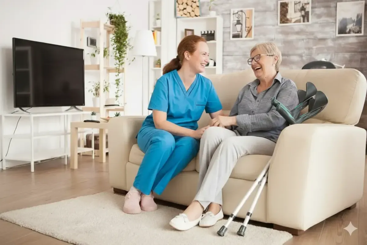 Caregiver providing personalized support for senior woman at home