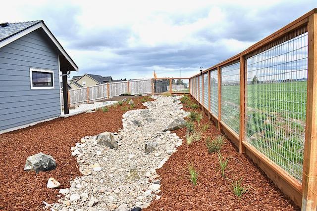 Fence and dry creek bed after