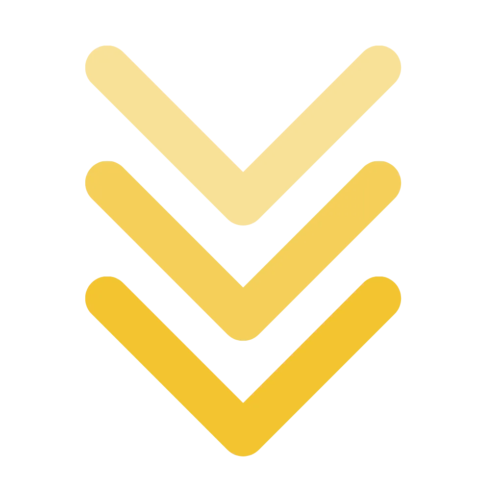 Gold downward arrows icon directing users to explore virtual assistant services below — Gossage Consulting.