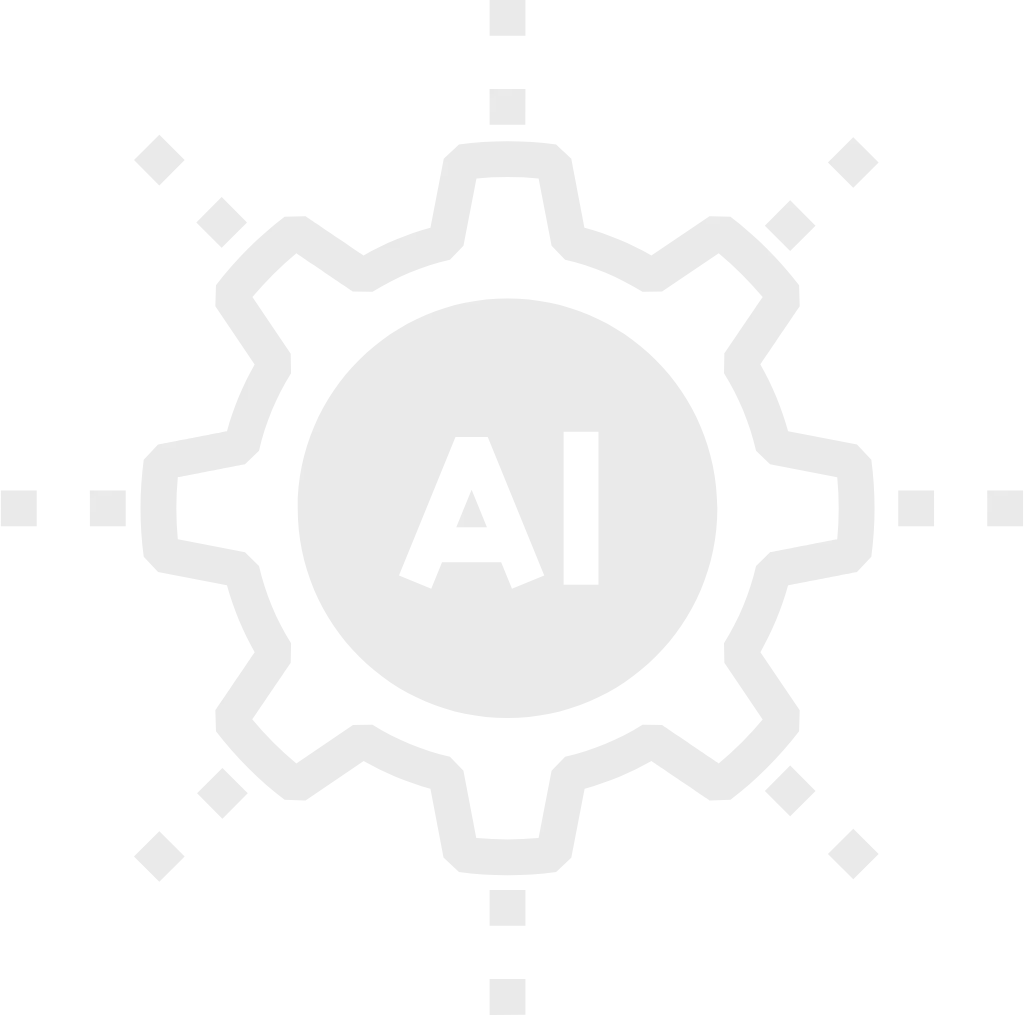 White icon representing an AI-enhanced business engine — includes branded bot, copy assistant, and smart automated workflows by Gossage Consulting.