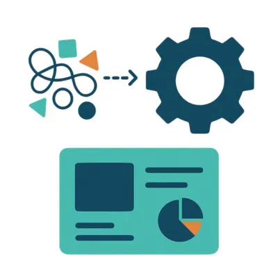 Visual representation of Solenzo’s automation process—transforming messy data and disconnected tools into streamlined workflows and clear performance dashboards.