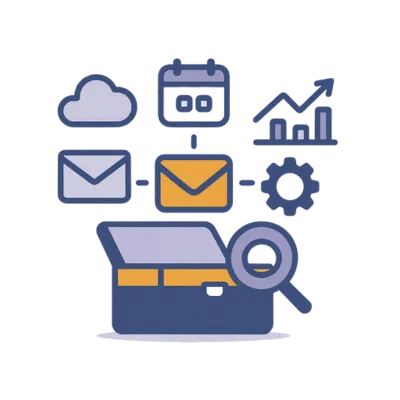 Solenzo’s digital toolbox combining email marketing, scheduling, automation, analytics, and cloud-based systems—designed to centralize business operations in one powerful platform.