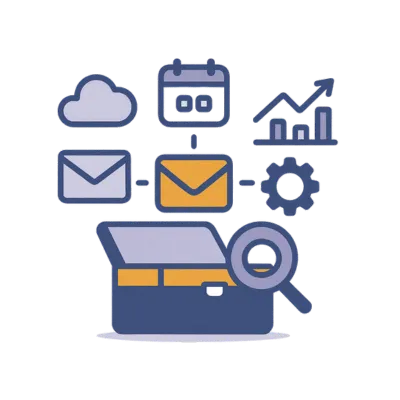 Solenzo’s digital toolbox combining email marketing, scheduling, automation, analytics, and cloud-based systems—designed to centralize business operations in one powerful platform.