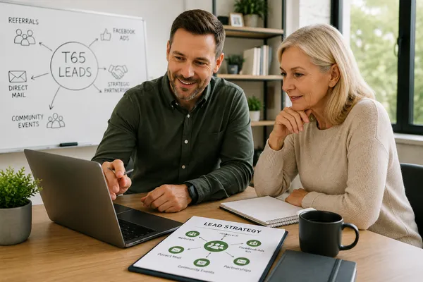 Medicare agent meeting with a woman turning 65 to discuss Medicare options and build trust during a personalized consultation.
