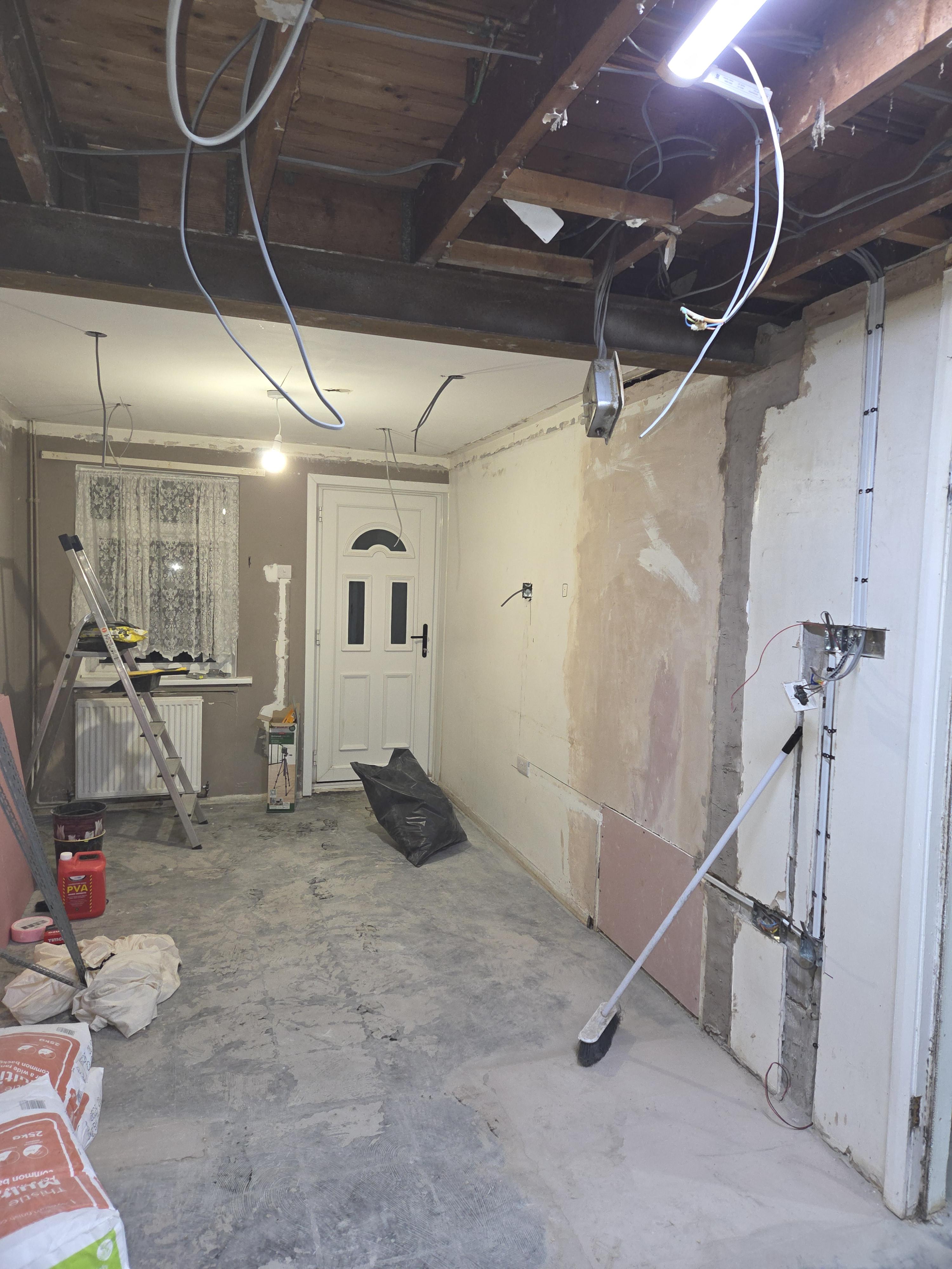 Full domestic house rewire in progress by AH Electrical in Blackburn showing modern cabling and back boxes