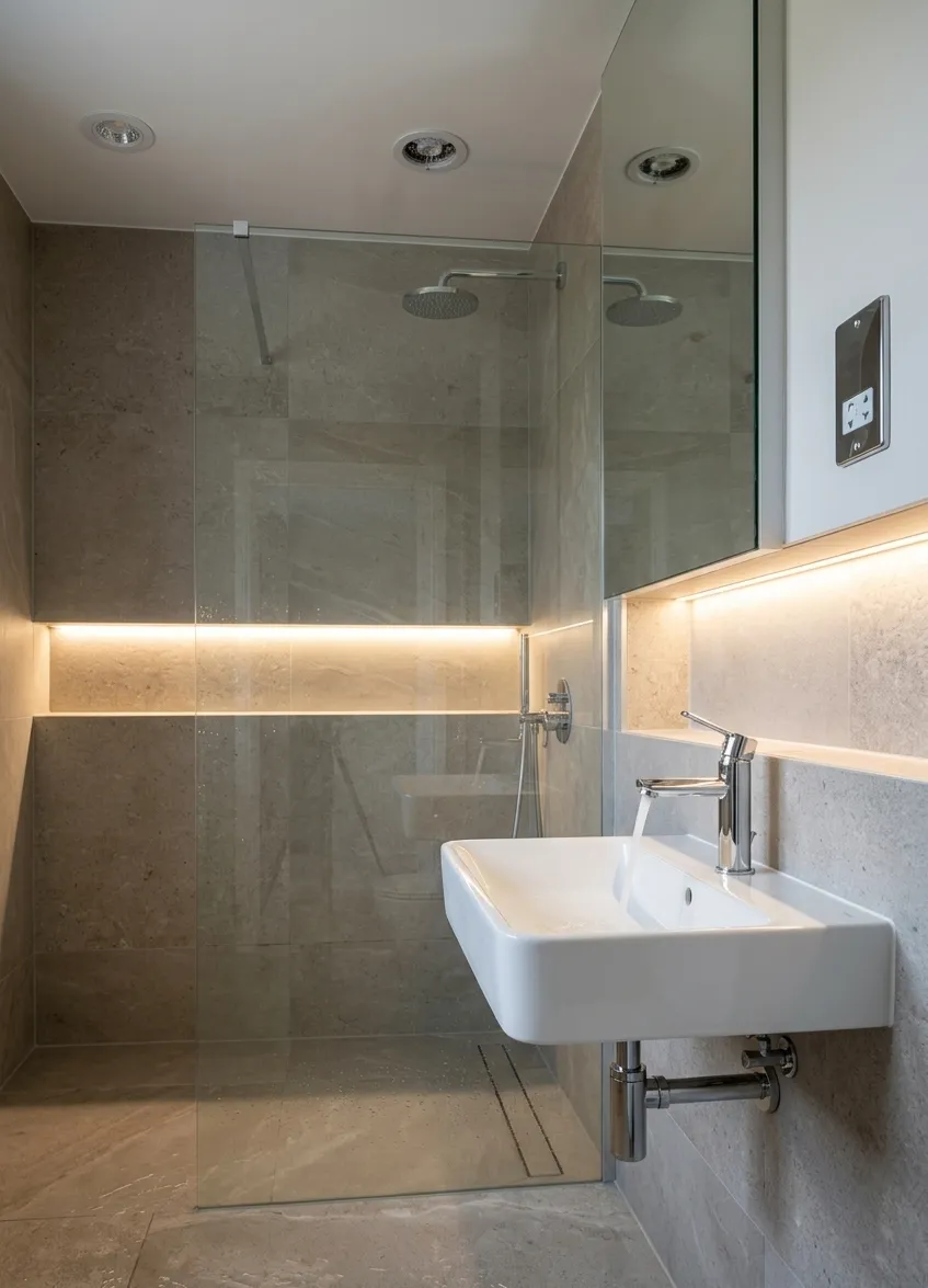 Professional installation of IP-rated waterproof lighting in a Blackburn bathroom wet zone
